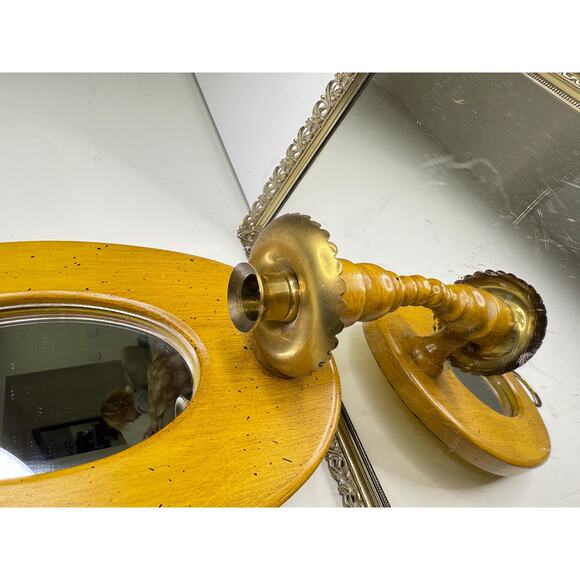 Country Cottage Mirroed Wall Sconce , Mid century Wooden Wall Sconce with Mirror - Picture 9 of 10